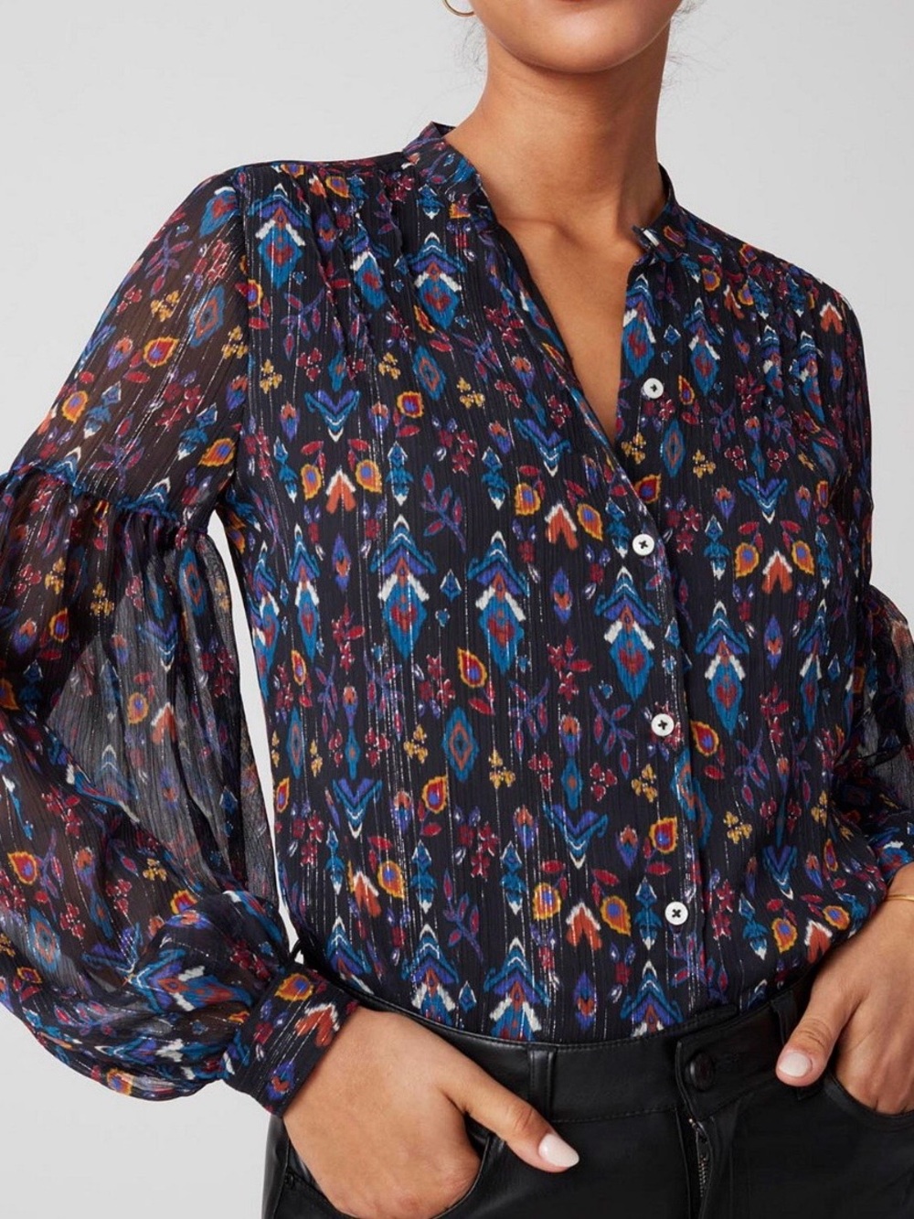 Untuckit Women’s Georgette Bishop Sleeve Button Front LORELEI Blouse NWT Size 10 - Picture 3 of 13